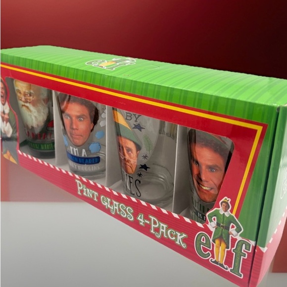 ELF THE MOVIE BRAND NEW 4 PACK PINT HOLIDAY GLASSES WILL FERRELL. ICUP Brand - Picture 12 of 13